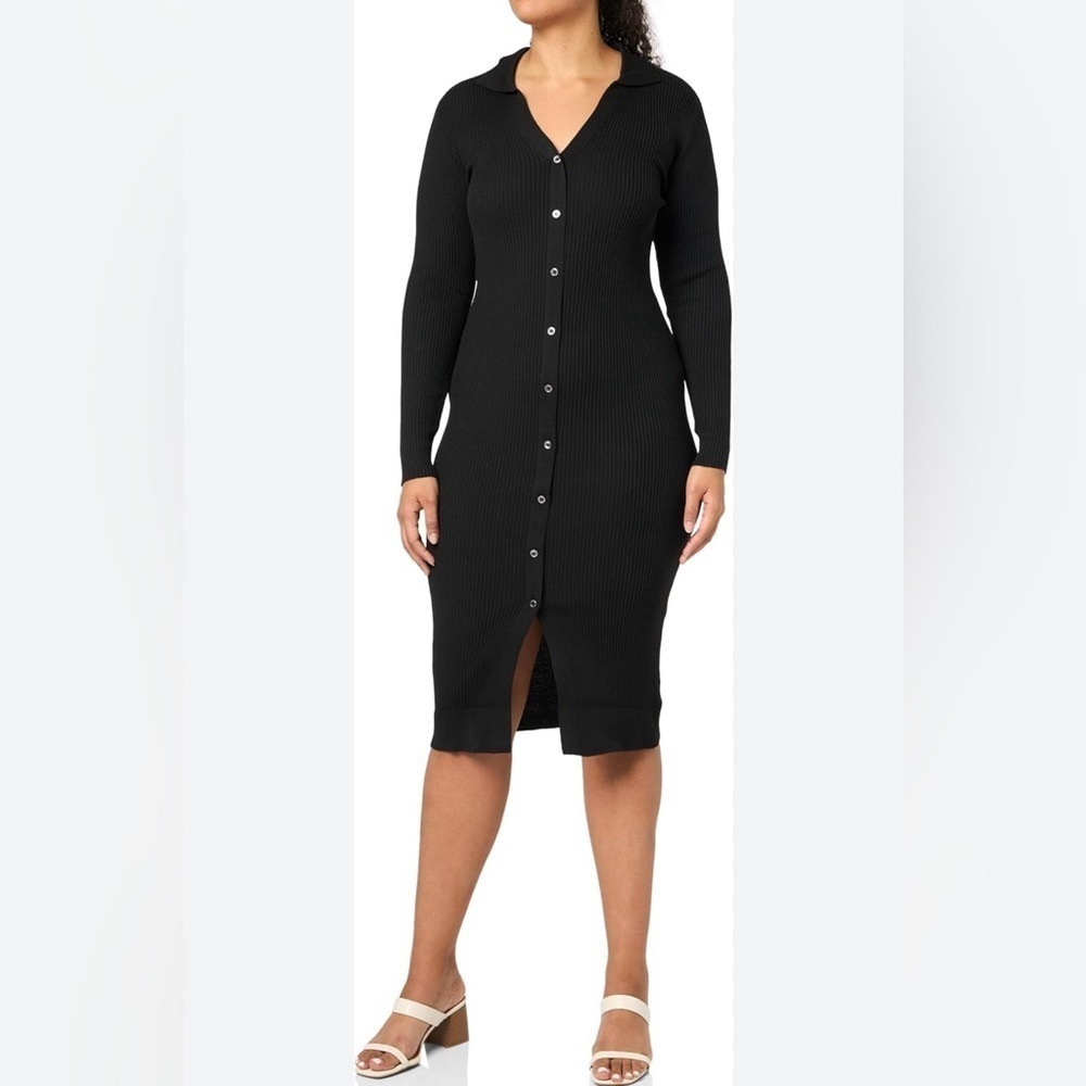 NWT 18 LORALETTE Black Scarlett plus size button rib midi comfort stretch dress